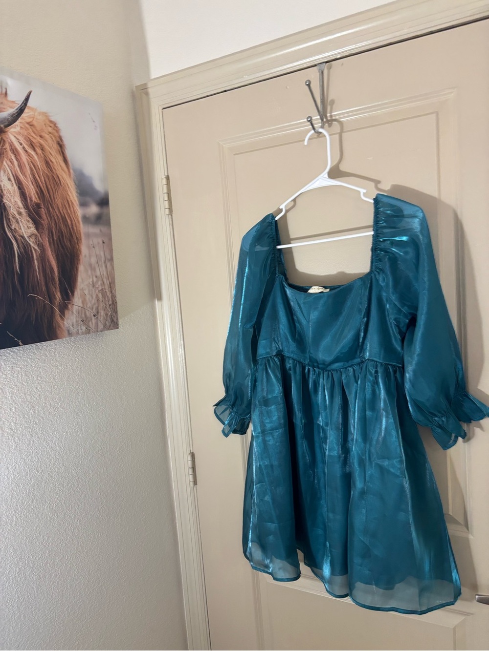 Teal Shimmer Square-Neck Dress